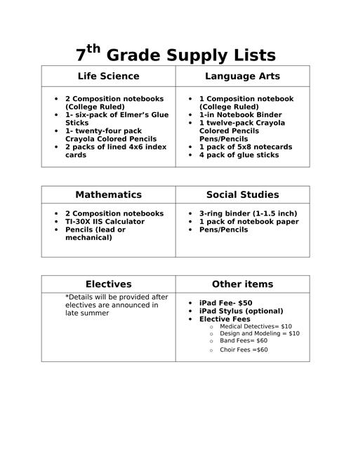 supply list